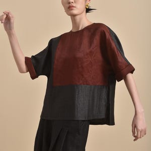 Sold Out - Available Made in Other Silks, Modern Elegant Summer Mud Silk Top, 100% Mulberry Silk Naturally Dyed, Custom Size, Made to Order