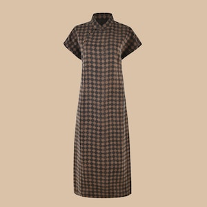 Modernized Vintage Chinese Style Heavyweight Mud Silk Qipao/Cheongsam Dress, 100% Mulberry Silk, Naturally Dyed, Earthy Brown, Made to Order