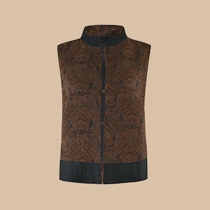 Reversible Elegant Mud Silk Vest, 100% Mulberry Silk, Naturally Dyed, Black and Brown, Handcrafted Versatile Style, Custom Design & Size
