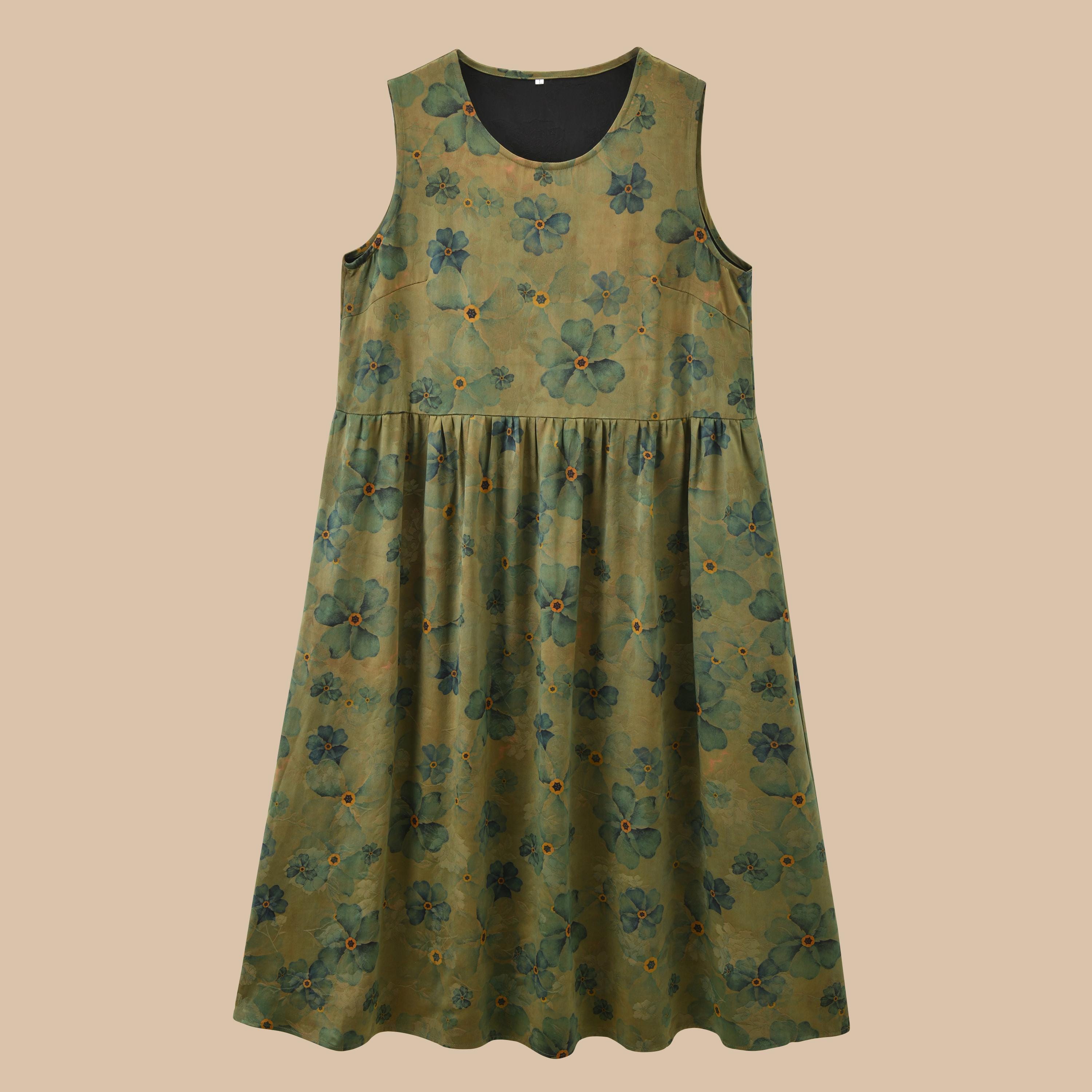 old navy green floral dress Moss Teal Reversible Mud Silk Sleeveless Dress, 40 momme Heavyweight 100% Mulberry Silk Naturally Dyed, Made to Measure dance dresses highschool short