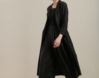 100% Gambiered Mud Silk Black Trench Coat | Natural Plant Dyed | Eco-Friendly Mud Silk Fashion Label | Made to Order