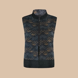 Reversible Elegant Mud Silk Vest, 100% Mulberry Silk, Naturally Dyed, Blue and Black, Handcrafted Versatile Style, Custom Design & Sizes