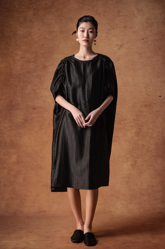 knee length dresses for ladies Soft satin dress, long-sleeve, off-shoulder Sale