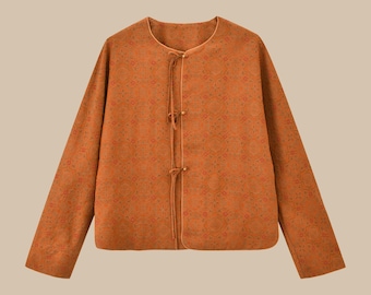 Limited Edition Orange Song Brocade Mud Silk Jacket, Silk Lining, 100% Mulberry Silk