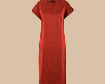 Elegant Heavyweight Red Mud Silk Qipao Dress, 100% Mulberry Silk, Naturally Dyed, Special Occasions, Wedding Dress, Any Size Made to Order