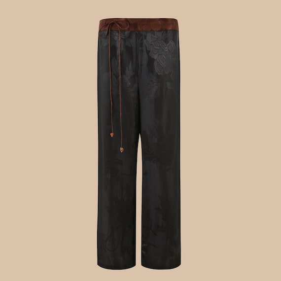 Sold Out - Available in Other Silks Only, Elegant Wide-Leg Pants in Mud Silk, 100% Mulberry Silk, Adjustable Waist Tie, Comfortable Fit