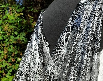 Gothic Black Bridal Cape: Silver Spiderweb Halloween Wedding Veil