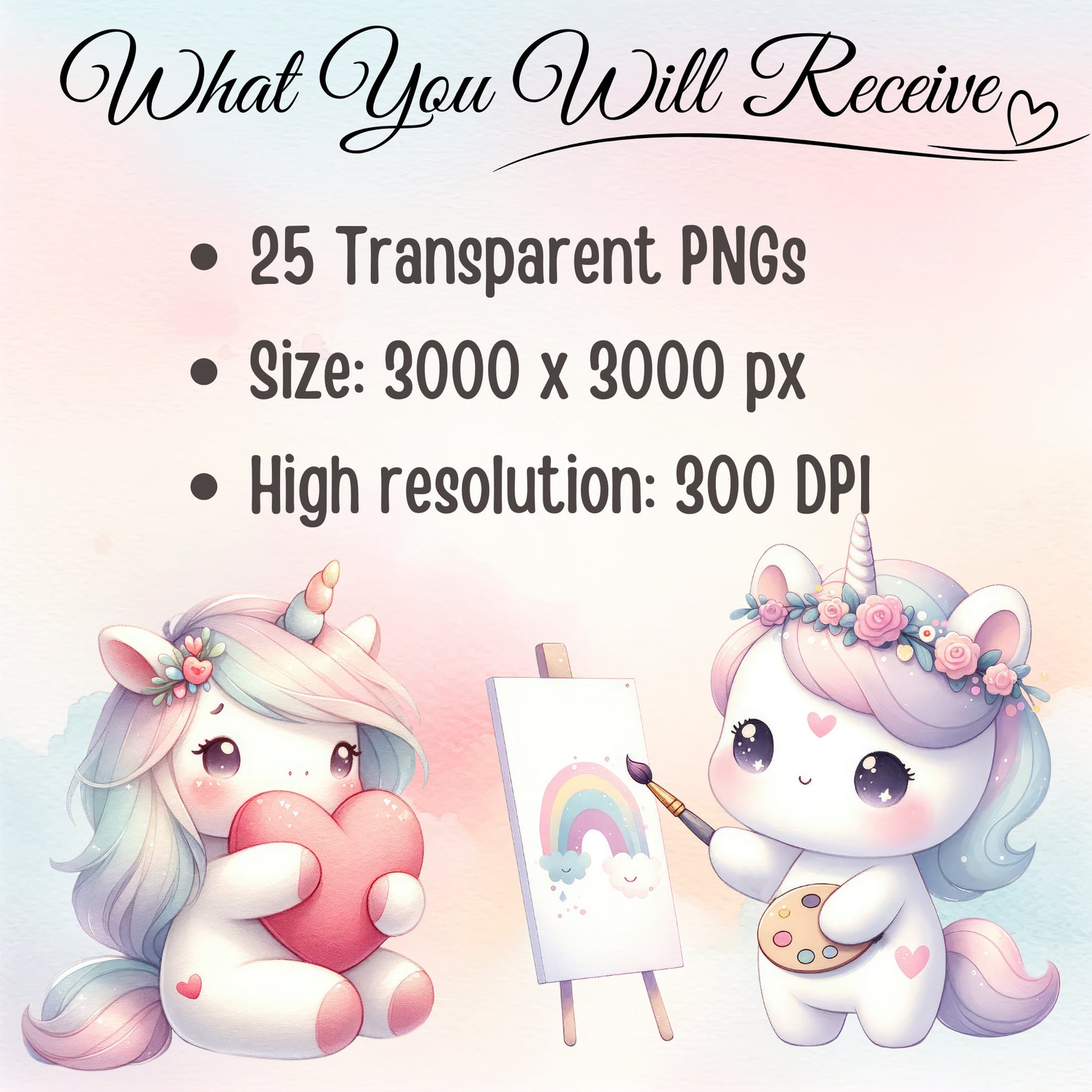Pastel Unicorn Clipart Collection - 25 PNG Files With Kawaii Watercolor ...