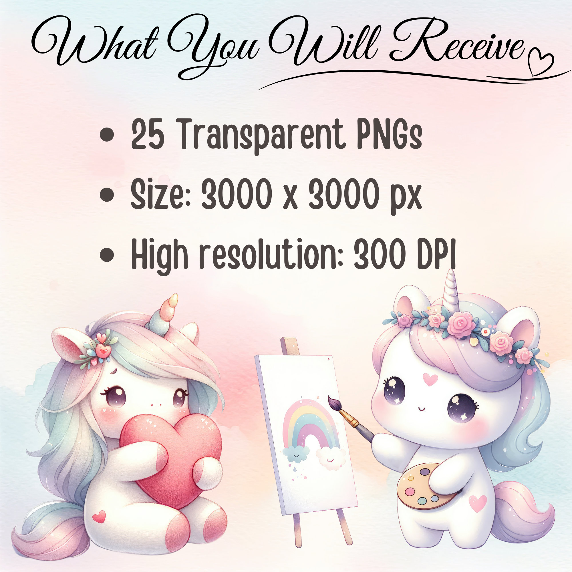 Pastel Unicorn Clipart Collection 25 PNG Files With Kawaii Watercolor ...