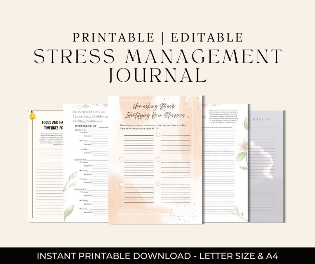 Stress Management Worksheet, Stress Relief Journal, Motivational Quotes ...