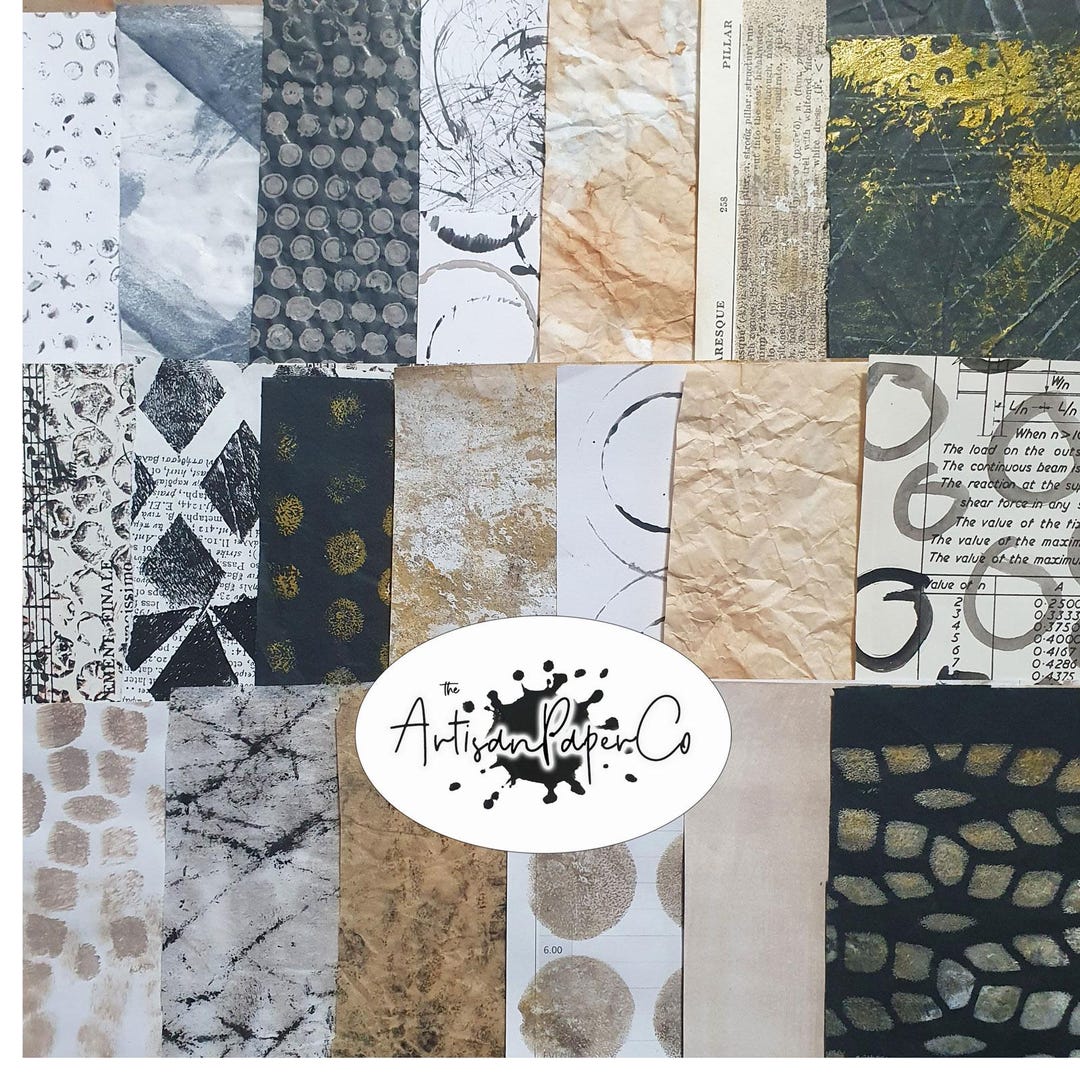 Paper W 20 Hand Painted Collage Papers, B and W Paper Bundle, Black/brown ...