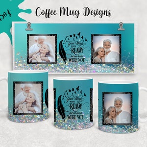 Blauwe koffiemok, Memorial mok twee foto, Memorial mok wrap, je vleugels waren klaar, 11 & 15 Oz mok sublimatie ontwerp