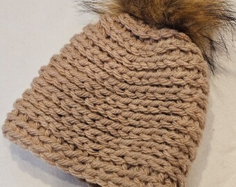 Crochet chunky baby beanie with pom pom