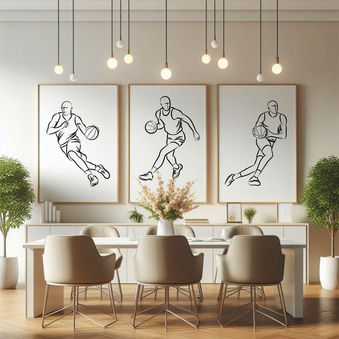 Set 3 Line Art Drawing of Basketball Player, Wall Art Print. Etsy