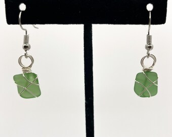 Green Seaglass Earrings (Silver)