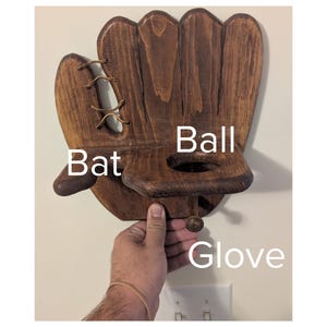 Rustic Baseball Glove Wall Rack – Holds Bat, Ball & Glove | Handcrafted with Authentic Glove Lace