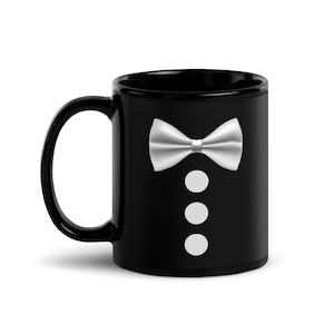 Silver Bow Tie Black Mug: Formal Ceramic Coffee Cup (11oz, 15oz)