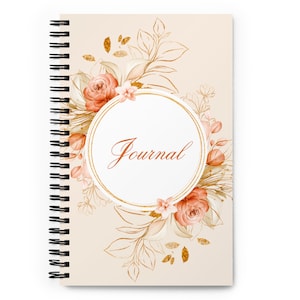 Gold and Peach flowers Spiral notebook, Peach floral journal, Notebook for women, Circular design