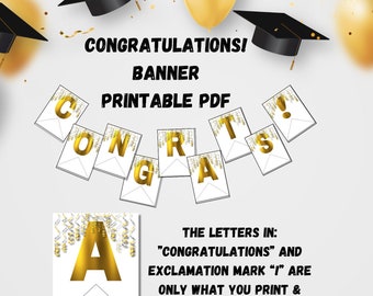 Graduation Banner-Gold Congratulations-DIY Party Decor-PDF Download Printable