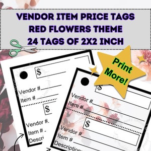 Etiquetas de Fornecedor Tema Flores Vermelhas, Etiquetas para Impressão em PDF, Etiquetas 2 x 2 polegadas cada, 12 Etiquetas e Imprimir Mais. Etiquetas de Preço de Venda de Etiquetas de Fornecedor, Etiquetas de Estande,