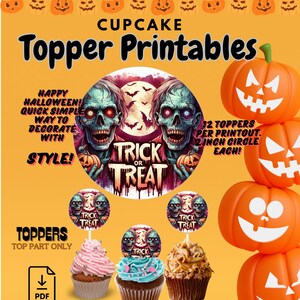 Printable Zombie Cupcake Toppers: Halloween Party Decorations (PDF Download)