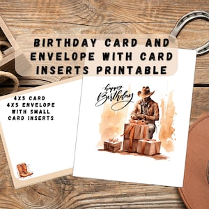 Happy Birthday Greeting Card, Western Cowboy Sitting, 4x5inch Printable PDF and Envelope and Card Inserts Printables, Happy Birthday Cowboy,