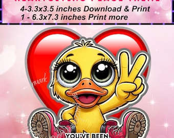 Kartki do druku „Youve Been Ducked”, motyw pokoju z serca, Walentynki (wersja cyfrowa do pobrania)