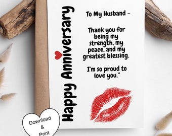 Anniversary Card for Husband | Romantic Kiss, Heart Detail (Digital Download) Blank Card