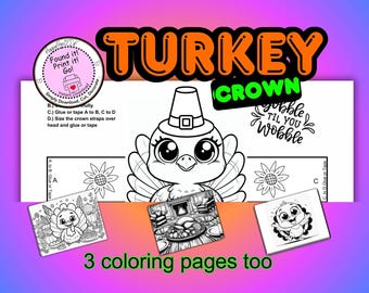 Corona di tacchino del Ringraziamento: disegni da colorare e da realizzare - Buon Giorno del Ringraziamento - PDF e JPG stampabili