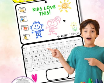 Computer portatile stampabile per bambini – Attività su carta in formato PDF e JPG – Lavoretto creativo e da colorare