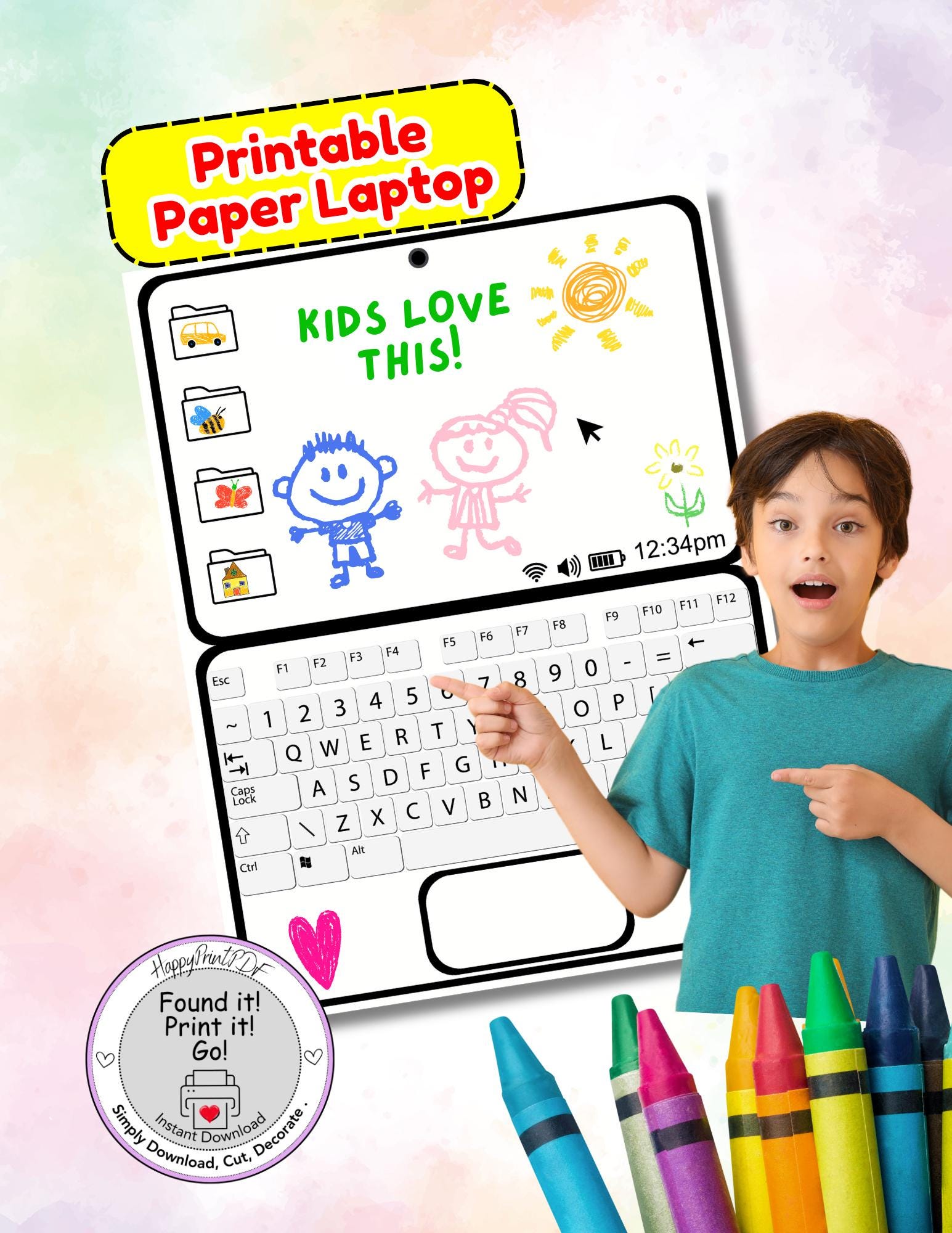 Play Computer Printable Printable Kids Pretend Play Laptop – PDF and JPG Paper Activity ...