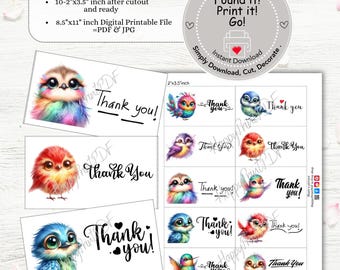 Bright Birds Mini Thank You Cards | Kindness, Gratitude Notes (PDF Download)