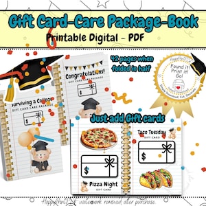 Printable Gift Card Book for Grads, 21-Page DIY Care Package PDF, College Graduation Gift Idea, Gift Card Book, Care Package for College,