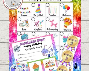Happy Birthday Scavenger Hunt Game | Kids Party Activity, Indoor Outdoor Hunt (Digital Download)