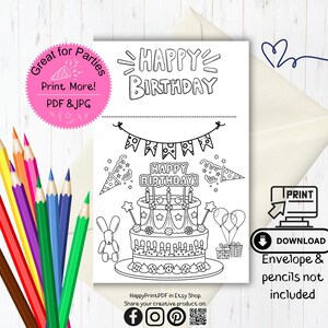 Verjaardagskaart, Feesttaart Verjaardagskaart Kleurplaat Afdrukbare, Digitale Afdrukbare Verjaardagskaart, Feestartikelen, Verjaardag Digitale Printables