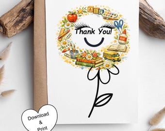 School Appreciation Flower Card | Thank You Teacher, Student Gift (Digital Download)