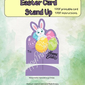 Stand Up per biglietti di Pasqua, coniglietto pasquale con uova, biglietto digitale, biglietti per feste di Pasqua, biglietti artigianali, biglietti stampabili, perfetto stand up per biglietti di Pasqua,