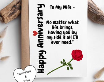 Romantic Anniversary Card for Wife | A7 A2 Sizes (Digital Download) Blank inside