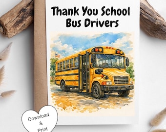 School Bus Driver Thank You Card | Watercolor Bus Design (Digital Download)