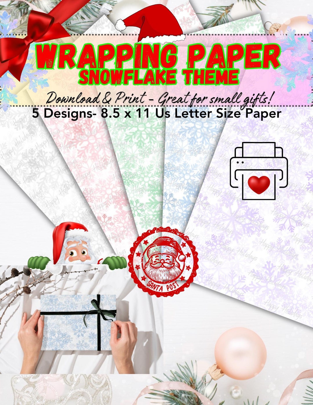 Printable Wrapping Paper Tools.pdf Printable Snowflake Wrapping Paper-5 PDF Pages-christmas Gift Wrap ...