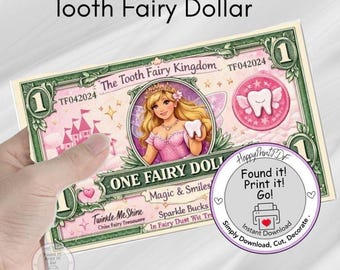 Pink Green Tooth Fairy Dollar Printable | Fairy Cash (PDF JPG)