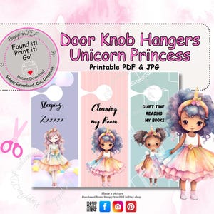 Unicorn-Doorknob Hangers-Unicorn Girl Theme-Girls Bedroom Decor-PDF and JPG Printable