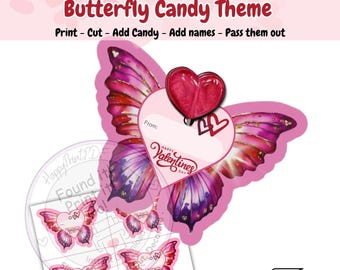 Butterfly Valentine Cards – Printable Classroom Valentines – PDF, JPG & PNG Download