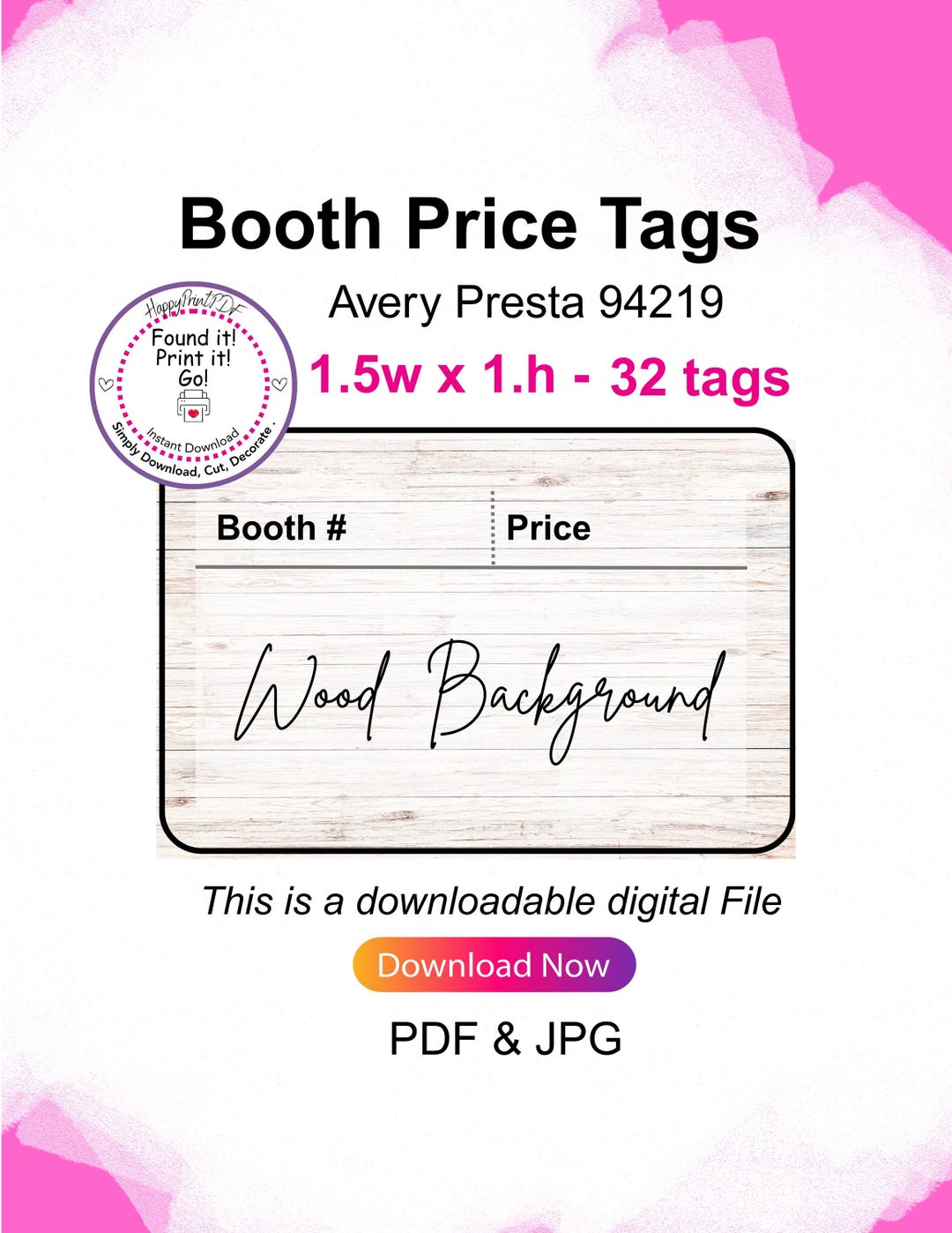 Booth Price Tags - Avery Presta 94219 - Wood Background - PDF and JPG ...