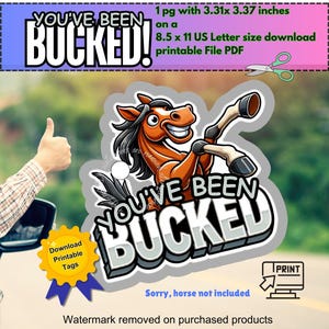 Sie wurden Bucked, glücklichstes Gesicht Thema, bedruckbare Tags, Karten, PDF-Datei zum Ausdrucken, Bucked, Bucking Buck, Buck Karte, Großes Abenteuer, süße Fahrt