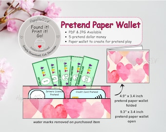 Portafoglio stampabile - Tema cuore - Portafoglio di carta finta - Attività di apprendimento per bambini - Download digitale PDF e JPG