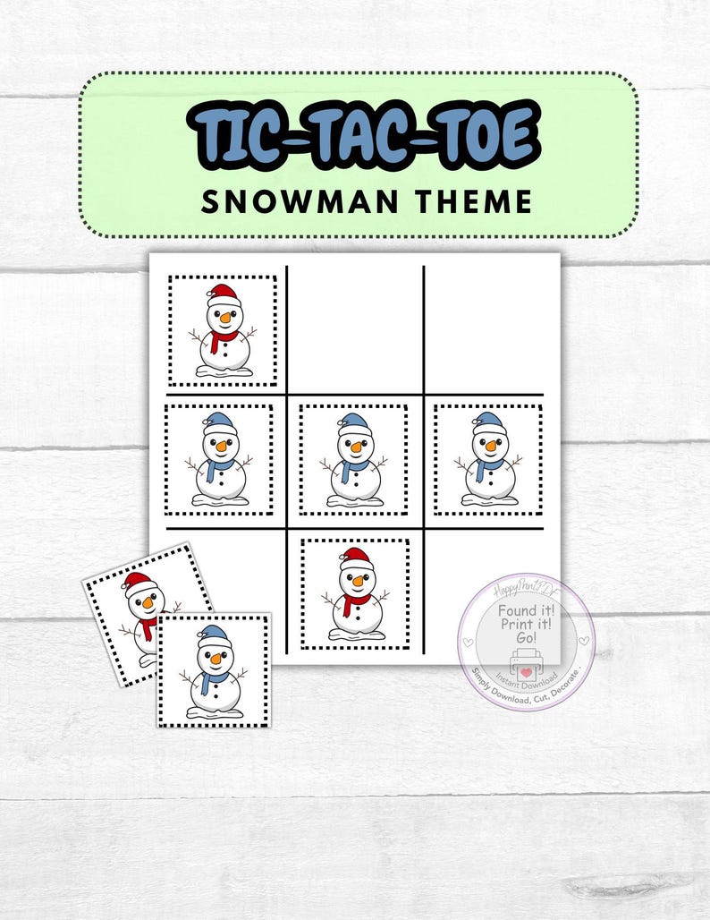Christmas Snowman Tic Tac Toe Printable Kit - Fun Holiday Game for Kids ...