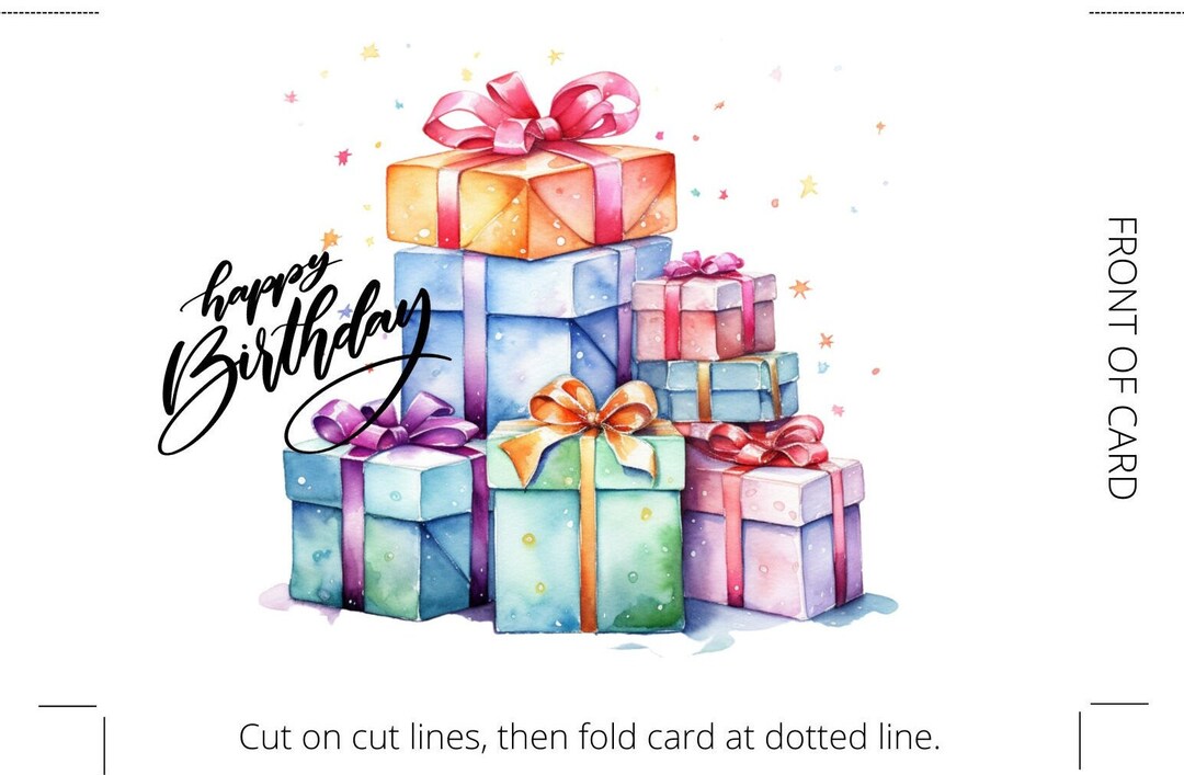 3 Happy Birthday Present Cards Printable PDF 3 5x7 Foldable Birthday ...