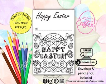 Frohe Ostern Färbung Karte, Osterei, Digitale Osterkarte, Frohe Ostern Färbung, Klassenzimmer Ostern Basteln, Kinder Basteln für Ostern