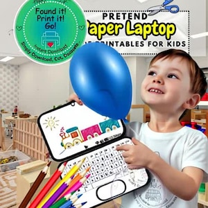 印刷可能な子供向けごっこ遊び用ノートパソコン - PDFペーパーアクティビティ - 想像力と塗り絵クラフト